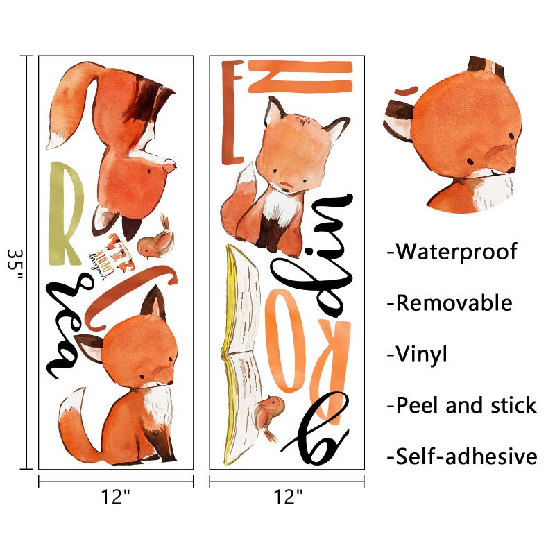 Mfault Foxes Reading Corner Baby Boys Girls Wall Decals Stickers, Removable Woodland Animals Read Books Nursery Playroom Decorations Bedroom Classroom Art, Bird Kids Library Toddler Room Decor - Image 2